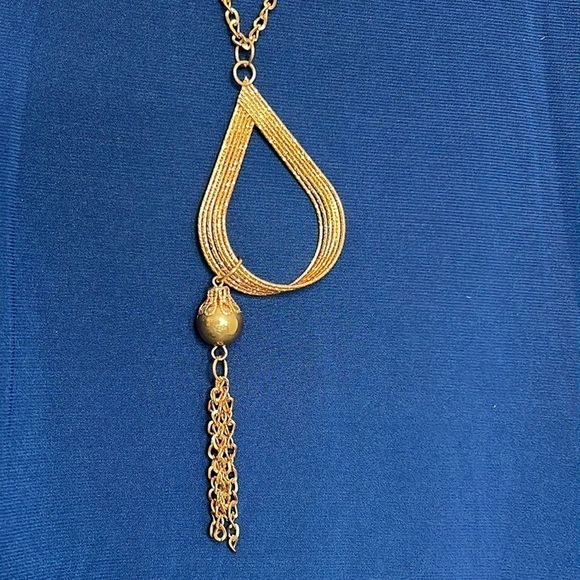 BLOSSOM BY P NAVY BLUE SCOOP NECK 3/4 SLEEVE WITH COPPER COLORED NECKLACE 1XL - Picture 3 of 5